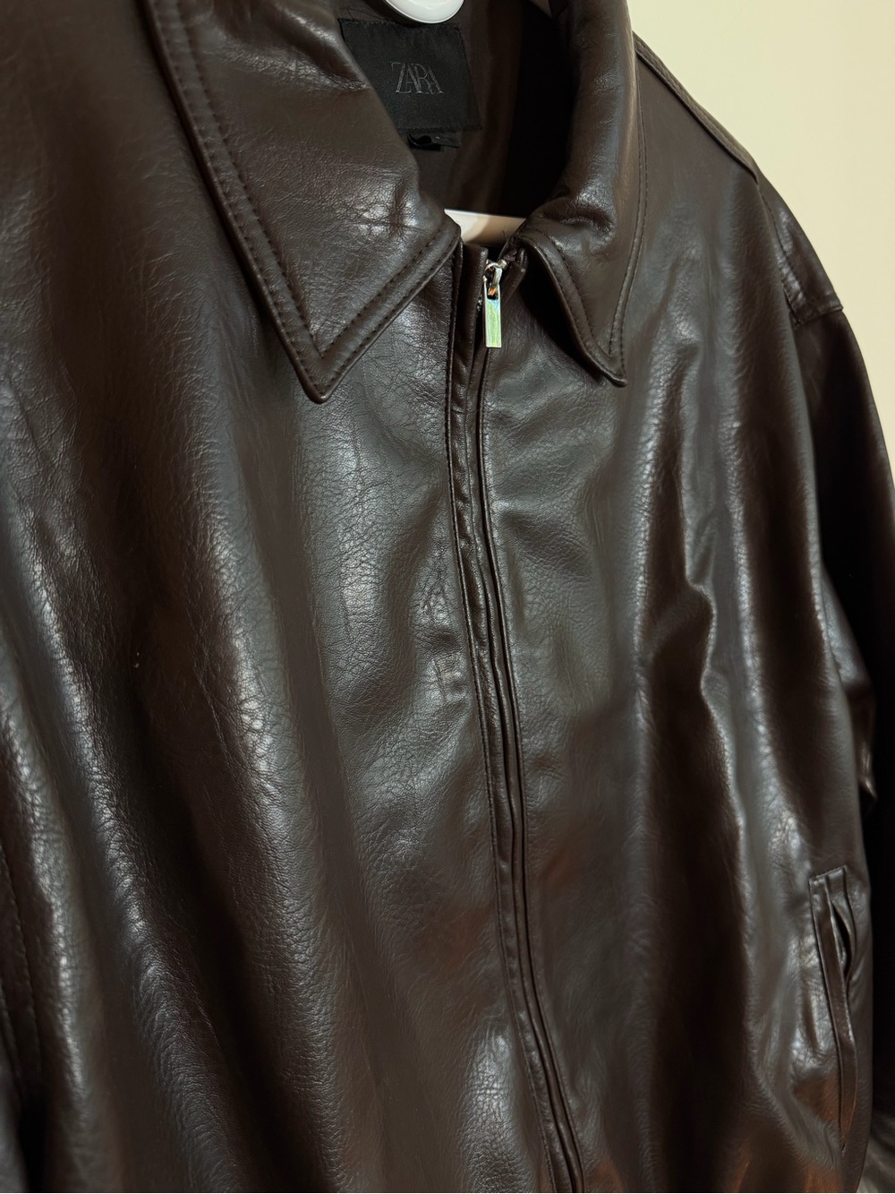 ZARA Dark Brown Faux Leather Bomber Jacket